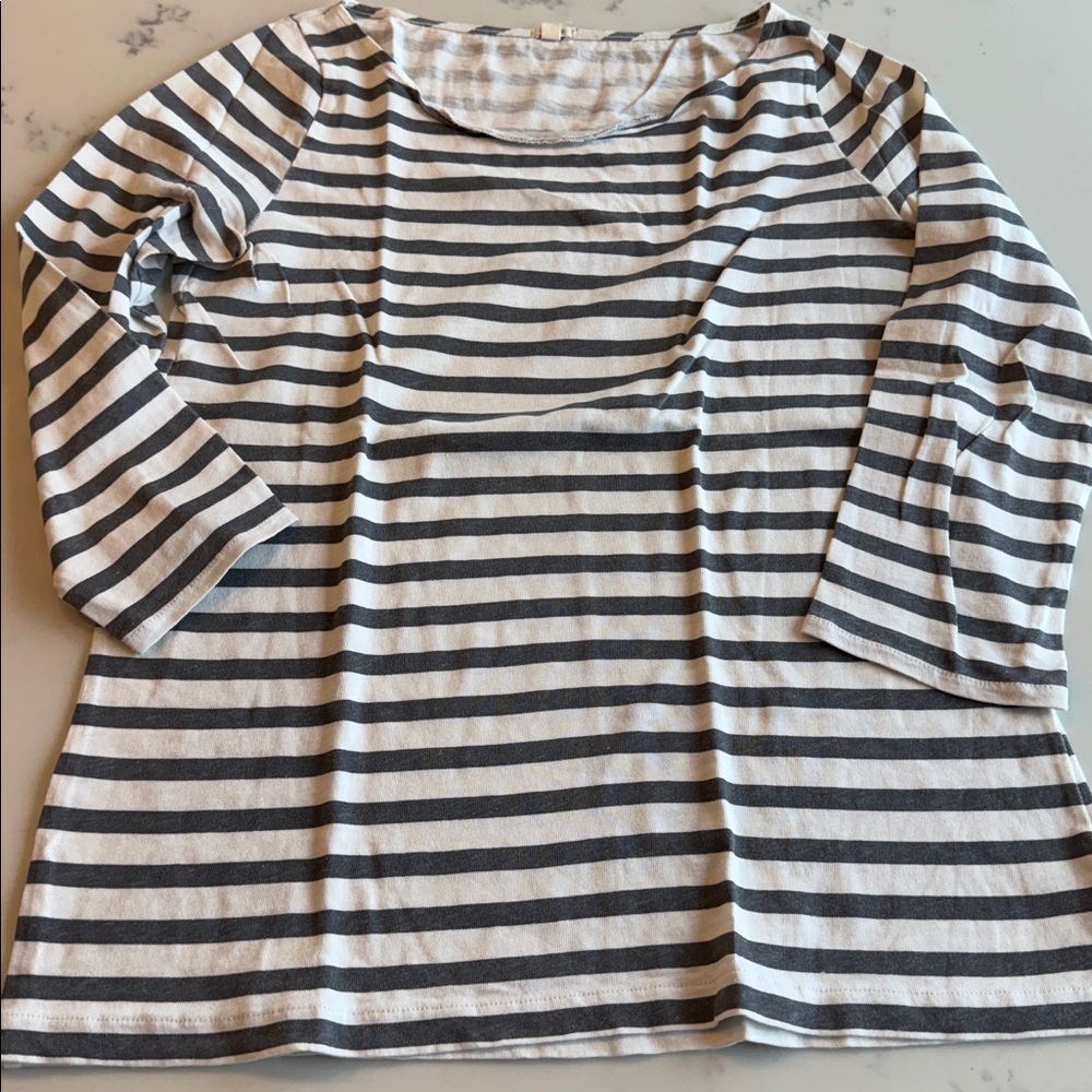 J. Crew Charcoal Grey & White Striped Long Sleeve Tee
